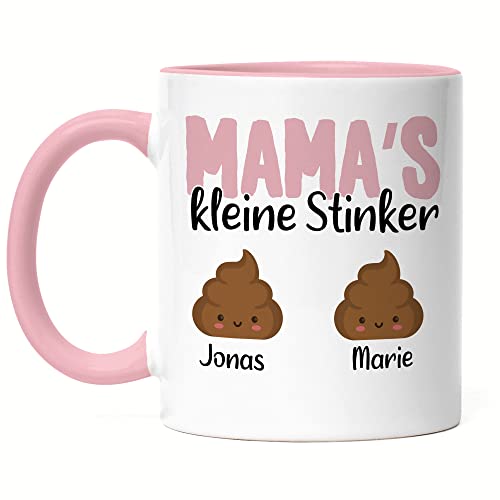 Kiddle-Design Mama's kleine Stinker Tasse Rosa Lustig personalisiert mit Namen Muttertag Kackhaufen Geschenk Mutter Mama 2 Kinder von Kiddle-Design