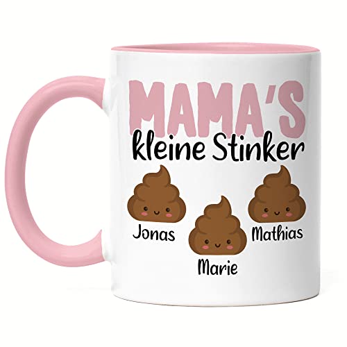 Kiddle-Design Mama's kleine Stinker Tasse Rosa Lustig personalisiert mit Namen Muttertag Kackhaufen Geschenk Mutter Mama 3 Kinder von Kiddle-Design