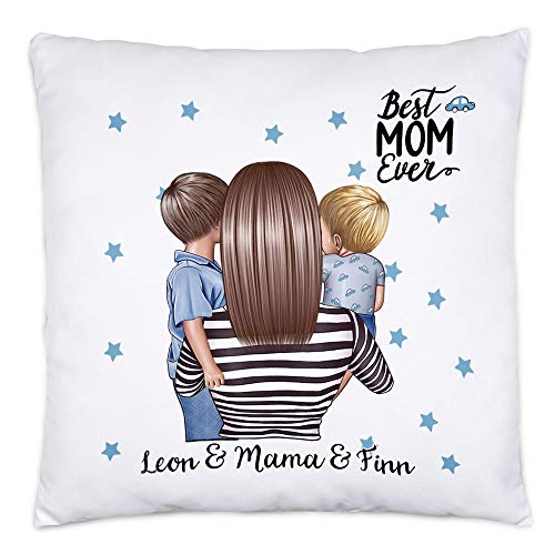 Kiddle-Design Mutter Kind Kissen | 40x40cm inkl. Füllung Personalisiert Name und Frisur Mama Kinder Sohn Söhne Baby Geschenk für Mütter Muttertag von Kiddle-Design