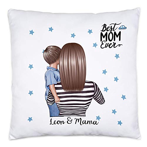 Kiddle-Design Mutter Kind Kissen | 40x40cm inkl. Füllung Personalisiert Name und Frisur Mama Kinder Sohn Söhne Baby Geschenk für Mütter Muttertag von Kiddle-Design