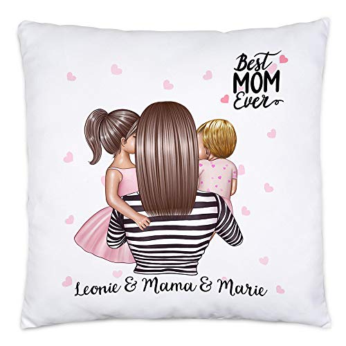 Kiddle-Design Mutter Kind Kissen | 40x40cm inkl. Füllung Personalisiert Name und Frisur Mama Kinder Tochter Töchter Baby Geschenk für Mütter Muttertag von Kiddle-Design