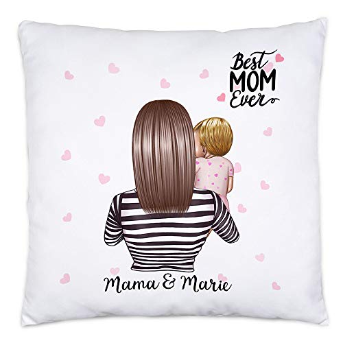 Kiddle-Design Mutter Kind Kissen | 40x40cm inkl. Füllung Personalisiert Name und Frisur Mama Kinder Tochter Töchter Baby Geschenk für Mütter Muttertag von Kiddle-Design