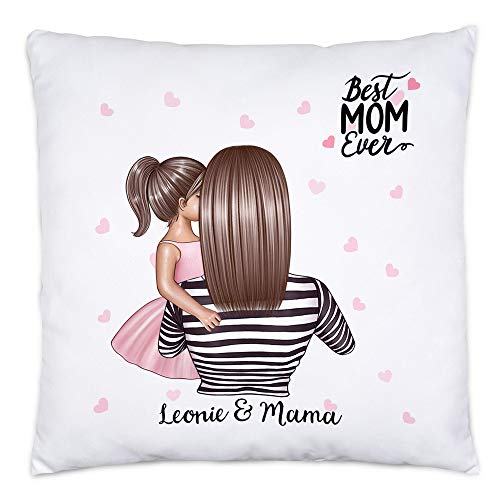 Kiddle-Design Mutter Kind Kissen | 40x40cm inkl. Füllung Personalisiert Name und Frisur Mama Kinder Tochter Töchter Baby Geschenk für Mütter Muttertag von Kiddle-Design