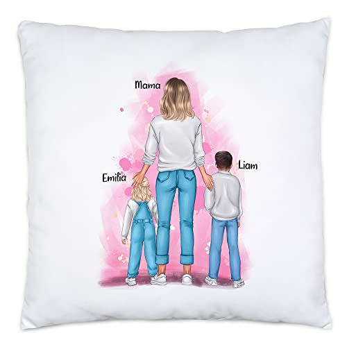 Kiddle-Design Mutter Kind Kissen inkl. Füllung Personalisiert Muttertagsgeschenk Name Mama Kinder Baby Sohn Tochter Geschenk Mütter Muttertag von Kiddle-Design