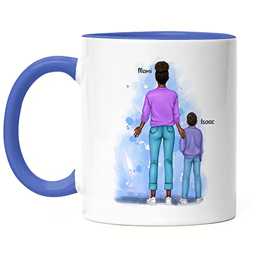 Kiddle-Design Mutter Kind Tasse Blau Personalisiert Name Mama Kinder Tochter Sohn Baby Geschenk Mütter Muttertag Muttertagsgeschenk von Kiddle-Design