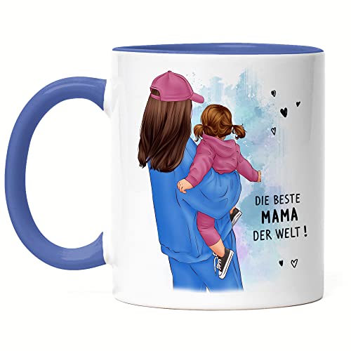 Kiddle-Design Mutter Kind Tasse Blau Personalisiert mit Namen Mama Kinder Tochter Töchter Baby Geschenk für Mütter Muttertag Geschenk von Kiddle-Design