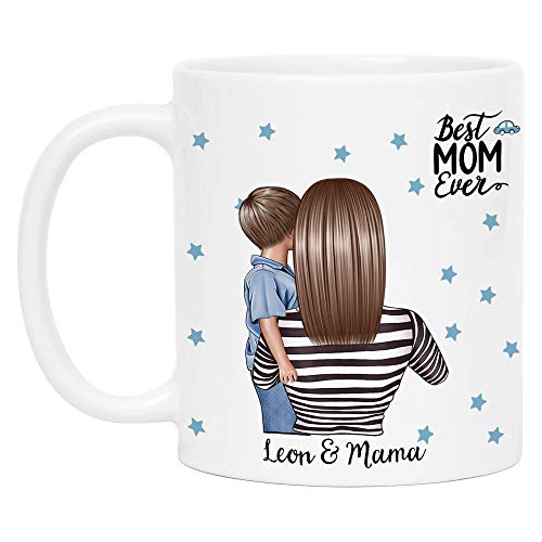 Kiddle-Design Mutter Kind Tasse Personalisiert Name und Frisur Mama Kinder Sohn Söhne Baby Geschenk Kaffeetasse für Mütter Muttertag Geschenk von Kiddle-Design