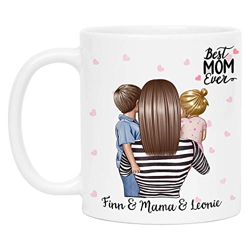 Kiddle-Design Mutter Kind Tasse Personalisiert Name und Frisur Mama Kinder Sohn & Tochter Baby Geschenk Kaffeetasse für Mütter Muttertag Geschenk von Kiddle-Design