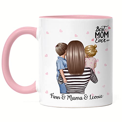 Kiddle-Design Mutter Kind Tasse Personalisiert Name und Frisur Mama Kinder Sohn & Tochter Baby Geschenk Kaffeetasse für Mütter Muttertag von Kiddle-Design