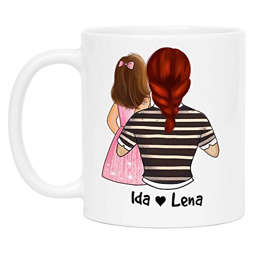 Kiddle-Design Mutter Kind Tasse Personalisiert Name und Frisur Mama Kinder Tochter Sohn Baby Geschenk Kaffeetasse für Mütter Mutter & Kind von Kiddle-Design