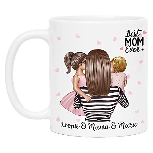 Kiddle-Design Mutter Kind Tasse Personalisiert Name und Frisur Mama Kinder Tochter Töchter Baby Geschenk Kaffeetasse für Mütter Muttertag Geschenk von Kiddle-Design
