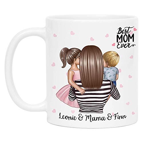 Kiddle-Design Mutter Kind Tasse Personalisiert Name und Frisur Mama Kinder Tochter & Sohn Baby Geschenk Kaffeetasse für Mütter Muttertag Geschenk von Kiddle-Design