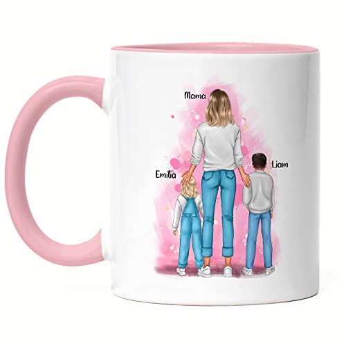 Kiddle-Design Mutter Kind Tasse Rosa Personalisiert Muttertagsgeschenk Name Mama Kinder Baby Sohn Tochter Geschenk Mütter Muttertag von Kiddle-Design