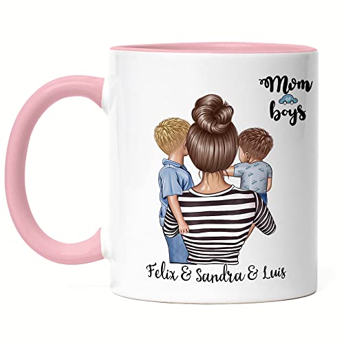 Kiddle-Design Mutter Kind Tasse Rosa Personalisiert Name und Frisur Mama Kinder Sohn Söhne Baby Geschenk Kaffeetasse für Mütter Muttertag von Kiddle-Design