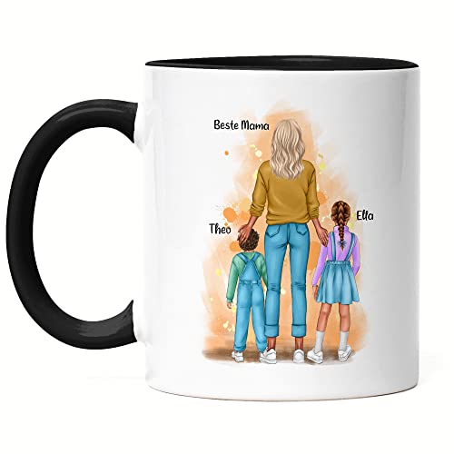 Kiddle-Design Mutter Kind Tasse Schwarz Personalisiert Muttertagsgeschenk Name Mama Kinder Baby Sohn Tochter Geschenk Mütter Muttertag von Kiddle-Design