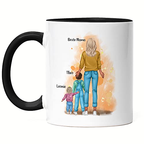 Kiddle-Design Mutter Kind Tasse Schwarz Personalisiert Muttertagsgeschenk Name Mama Kinder Sohn Baby Tochter Geschenk Mütter Muttertag von Kiddle-Design