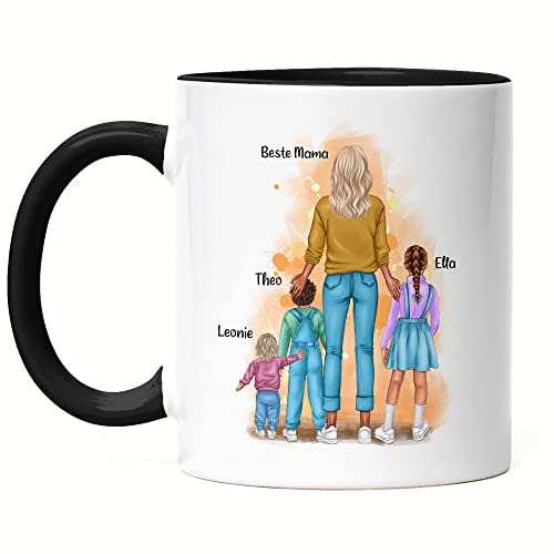 Kiddle-Design Mutter Kind Tasse Schwarz Personalisiert Muttertagsgeschenk Name Mama Kinder Tochter Sohn Baby Geschenk Mütter Muttertag von Kiddle-Design