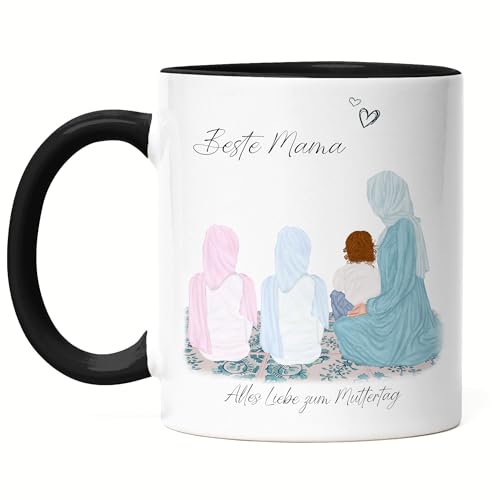 Kiddle-Design Mutter Kind Tasse Schwarz Personalisiert mit Namen Mutter Kinder Tochter Sohn Baby Geschenk für Mütter Muttertag Geburtstag Mutter Arabisch Muslimisch von Kiddle-Design