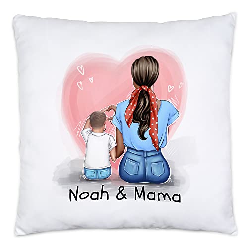 Kiddle-Design Mutter Sohn Kissen inkl. Füllung Muttertag Personalisiert Name und Frisur Mama Sohn Geschenk Kinder Kaffeetasse Mütter Geschenk von Kiddle-Design