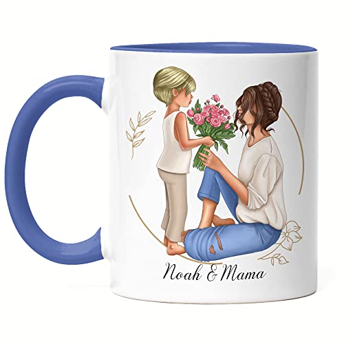 Kiddle-Design Mutter Sohn Tasse Blau Personalisiert Mama Geschenk zum Muttertag Bonus Mama Stiefmutter Mom Gift Mamatasse Muttertagstasse von Kiddle-Design