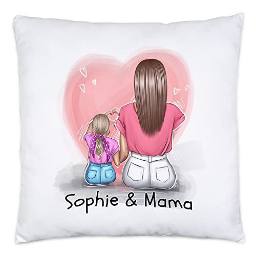 Kiddle-Design Mutter Tochter Kissen inkl. Füllung Muttertag Personalisiert Name Frisur Mama Tochter Geschenk Kinder Kaffeetasse Mütter Geschenk von Kiddle-Design