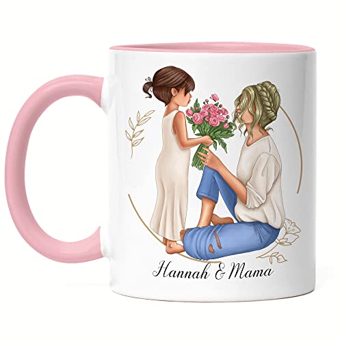 Kiddle-Design Mutter Tochter Tasse Rosa Personalisiert Mama Geschenk zum Muttertag Bonus Mama Stiefmutter Mom Gift Mamatasse Muttertagstasse von Kiddle-Design