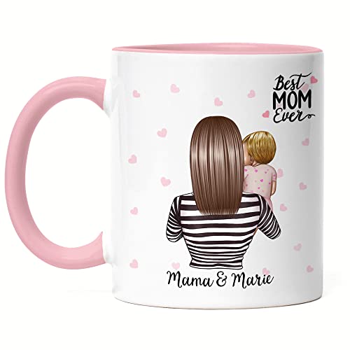 Kiddle-Design Mutter Tochter Tasse Rosa Personalisiert Name und Frisur Mama Kinder Tochter Töchter Baby Geschenk Kaffeetasse für Mütter Muttertag Geschenk von Kiddle-Design