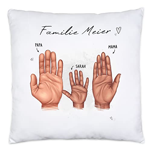 Kiddle-Design Mutter Vater Kind Kissen Personalisiert Geschenk Familie Baby Geburt Vatertag Muttertag Babygeschenk Eltern Familienbild 1 Kind von Kiddle-Design