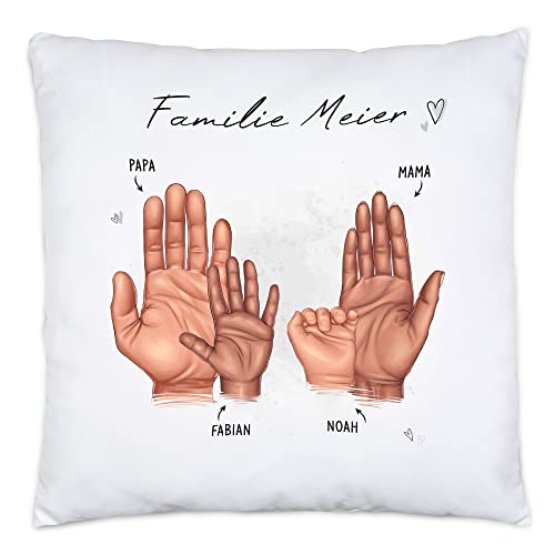 Kiddle-Design Mutter Vater Kind Kissen Personalisiert Geschenk Familie Baby Geburt Vatertag Muttertag Babygeschenk Eltern Familienbild 2 Kinder von Kiddle-Design