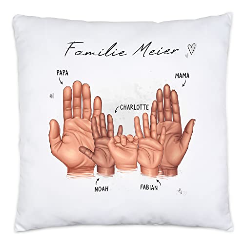 Kiddle-Design Mutter Vater Kind Kissen Personalisiert Geschenk Familie Baby Geburt Vatertag Muttertag Babygeschenk Eltern Familienbild 3 Kinder von Kiddle-Design