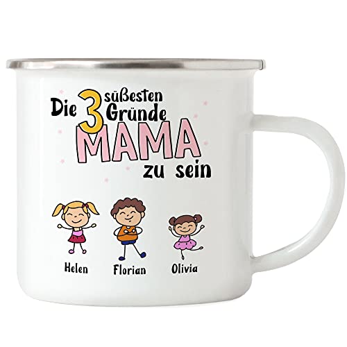 Kiddle-Design Muttertag Emaille Tasse 3 Gründe Mama zu sein Muttertagsgeschenk mit Spruch Geschenk von Kindern für Mutter Geburtstag Muttertagstasse von Kiddle-Design