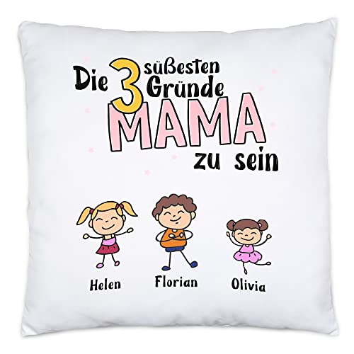 Kiddle-Design Muttertag Kissen inkl. Füllung 3 Gründe Mama zu Sein Muttertagsgeschenk mit Spruch Geschenk von Kindern für Mutter Geburtstag von Kiddle-Design