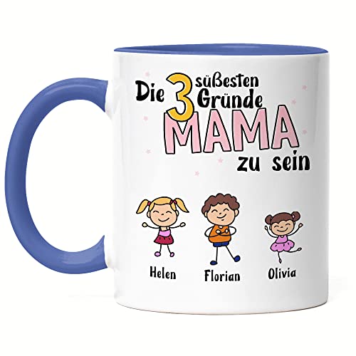 Kiddle-Design Muttertag Tasse Blau 3 Gründe Mama zu sein Muttertagsgeschenk mit Spruch Geschenk von Kindern für Mutter Geburtstag Muttertagstasse von Kiddle-Design