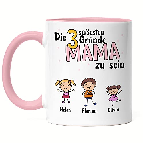 Kiddle-Design Muttertag Tasse Rosa 3 Gründe Mama zu sein Muttertagsgeschenk mit Spruch Geschenk von Kindern für Mutter Geburtstag Muttertagstasse von Kiddle-Design