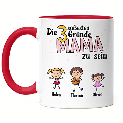 Kiddle-Design Muttertag Tasse Rot 3 Gründe Mama zu sein Muttertagsgeschenk mit Spruch Geschenk von Kindern für Mutter Geburtstag Muttertagstasse von Kiddle-Design