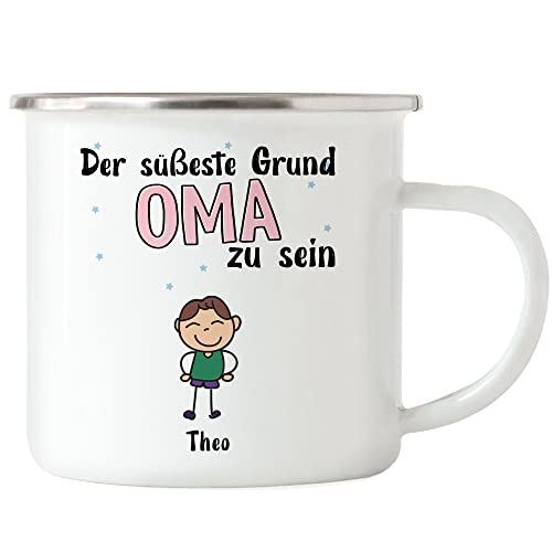 Kiddle-Design Oma Emaille Tasse Geburtstag Personalisiert für Oma Enkel Enkelin Baby Geschenk Kinder Oma Geschenk Muttertag von Kiddle-Design