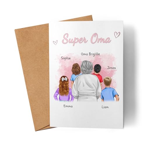 Kiddle-Design Oma Karte personalisiert 4 Enkel Geburtstagskarte - Geschenk Omi mit Enkeltochter Enkelsohn - Beste Oma der Welt Kiddle-Design Oma Karte personalisiert 4 Enkel Geburtstagskarte - Geschenk Omi mit Enkeltochter Enkelsohn - Beste Oma der Welt von Kiddle-Design
