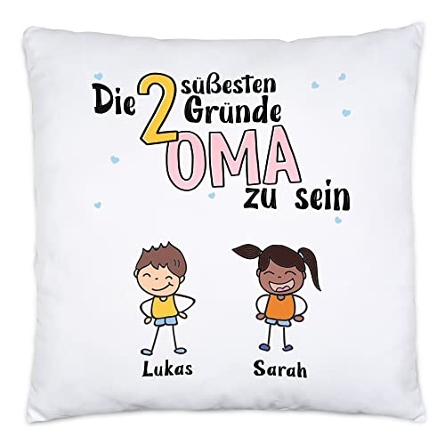 Kiddle-Design Oma Kissen Geburtstag Personalisiert für Oma Enkel Enkelin Baby Geschenk Kinder Oma Geschenk Muttertag 2 Kinder von Kiddle-Design