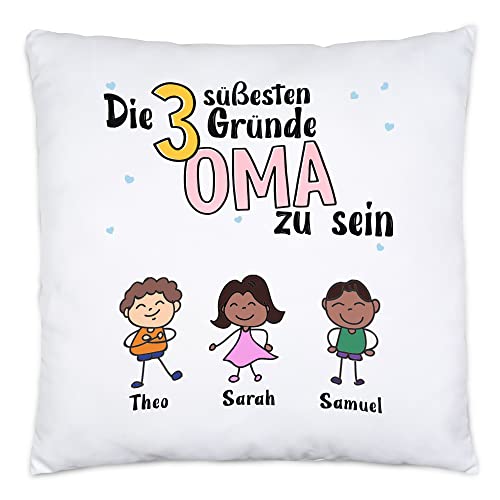 Kiddle-Design Oma Kissen Geburtstag Personalisiert für Oma Enkel Enkelin Baby Geschenk Kinder Oma Geschenk Muttertag 3 Kinder von Kiddle-Design