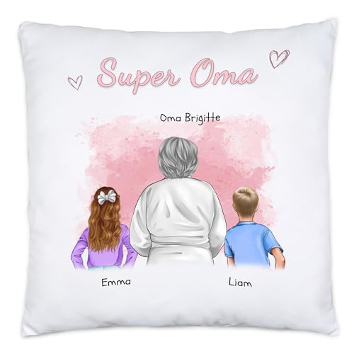 Kiddle-Design Oma Kissen personalisiert 2 Enkel Geburtstagsgeschenk - Geschenk Omi mit Enkeltochter Enkelsohn - Beste Oma der Welt von Kiddle-Design
