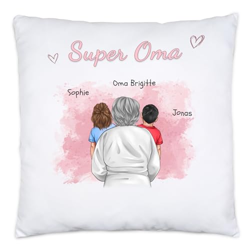 Kiddle-Design Oma Kissen personalisiert 2 Enkelkinder Geburtstagsgeschenk - Geschenk Omi mit Enkeltochter Enkelsohn - Beste Oma der Welt von Kiddle-Design