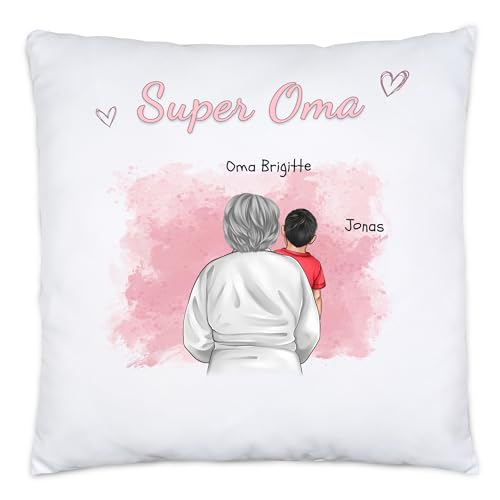 Kiddle-Design Oma Kissen personalisiert EIN Enkelkind Geburtstagsgeschenk - Geschenk Omi mit Enkeltochter Enkelsohn - Beste Oma der Welt von Kiddle-Design
