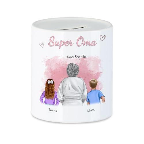 Kiddle-Design Oma Spardose personalisiert 2 Enkel Geburtstagsgeschenk - Geschenk Omi mit Enkeltochter Enkelsohn - Beste Oma der Welt Kiddle-Design Oma Spardose personalisiert 2 Enkel Geburtstagsgeschenk - Geschenk Omi mit Enkeltochter Enkelsohn - Beste Oma der Welt von Kiddle-Design
