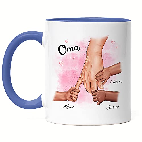 Kiddle-Design Oma Tasse Blau Geburtstag Personalisiert für Oma Enkel Enkelin Baby Geschenk Kinder Oma Geschenk Muttertag von Kiddle-Design