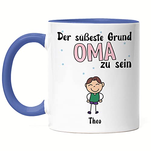 Kiddle-Design Oma Tasse Blau Geburtstag Personalisiert für Oma Enkel Enkelin Baby Geschenk Kinder Oma Geschenk Muttertag von Kiddle-Design