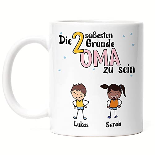 Kiddle-Design Oma Tasse Geburtstag Personalisiert für Oma Enkel Enkelin Baby Geschenk Kinder Oma Geschenk Muttertag 2 Kinder von Kiddle-Design