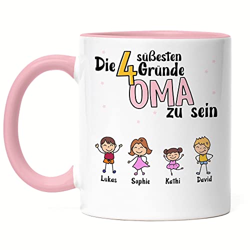 Kiddle-Design Oma Tasse Rosa Geburtstag Personalisiert für Oma Enkel Enkelin Baby Geschenk Kinder Oma Geschenk Muttertag 4 Kinder von Kiddle-Design