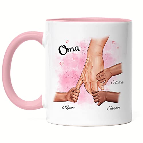 Kiddle-Design Personalisierte Oma Tasse Rosa - Geburtstag Geschenk für Enkel, Enkelin, Baby - Kinder Oma Geschenk Muttertag von Kiddle-Design