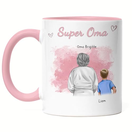 Kiddle-Design Oma Tasse Rosa personalisiert Ein Enkel Muttertag Geschenk Geburtstagsgeschenk - Geschenk Omi mit Enkeltochter Enkelsohn - Beste Oma der Welt von Kiddle-Design