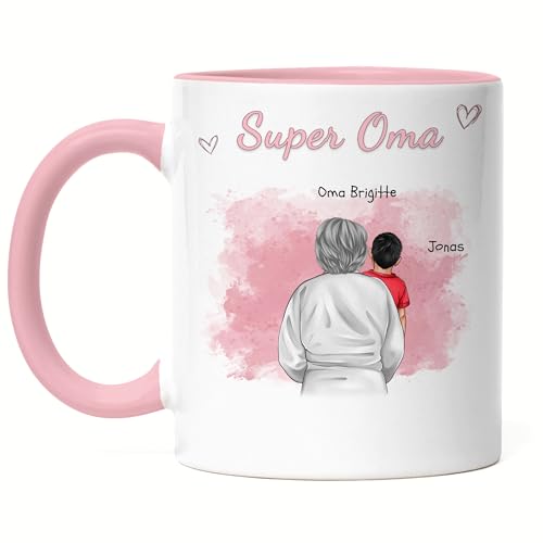 Kiddle-Design Oma Tasse Rosa personalisiert Ein Enkelkind Muttertag Geschenk Geburtstagsgeschenk - Geschenk Omi mit Enkeltochter Enkelsohn - Beste Oma der Welt von Kiddle-Design